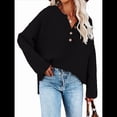 thumbnail image 2 of Suéteres de Gran Tamaño para Mujer, con Mangas Largas de Murciélago, Cuello en V Holgado, Botones, Estilo Henley, Jersey de Punto. Negro XL, 2 of 6