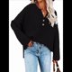 thumbnail image 2 of Suéteres de Gran Tamaño para Mujer, con Mangas Largas de Murciélago, Cuello en V Holgado, Botones, Estilo Henley, Jersey de Punto. Negro XL, 2 of 6
