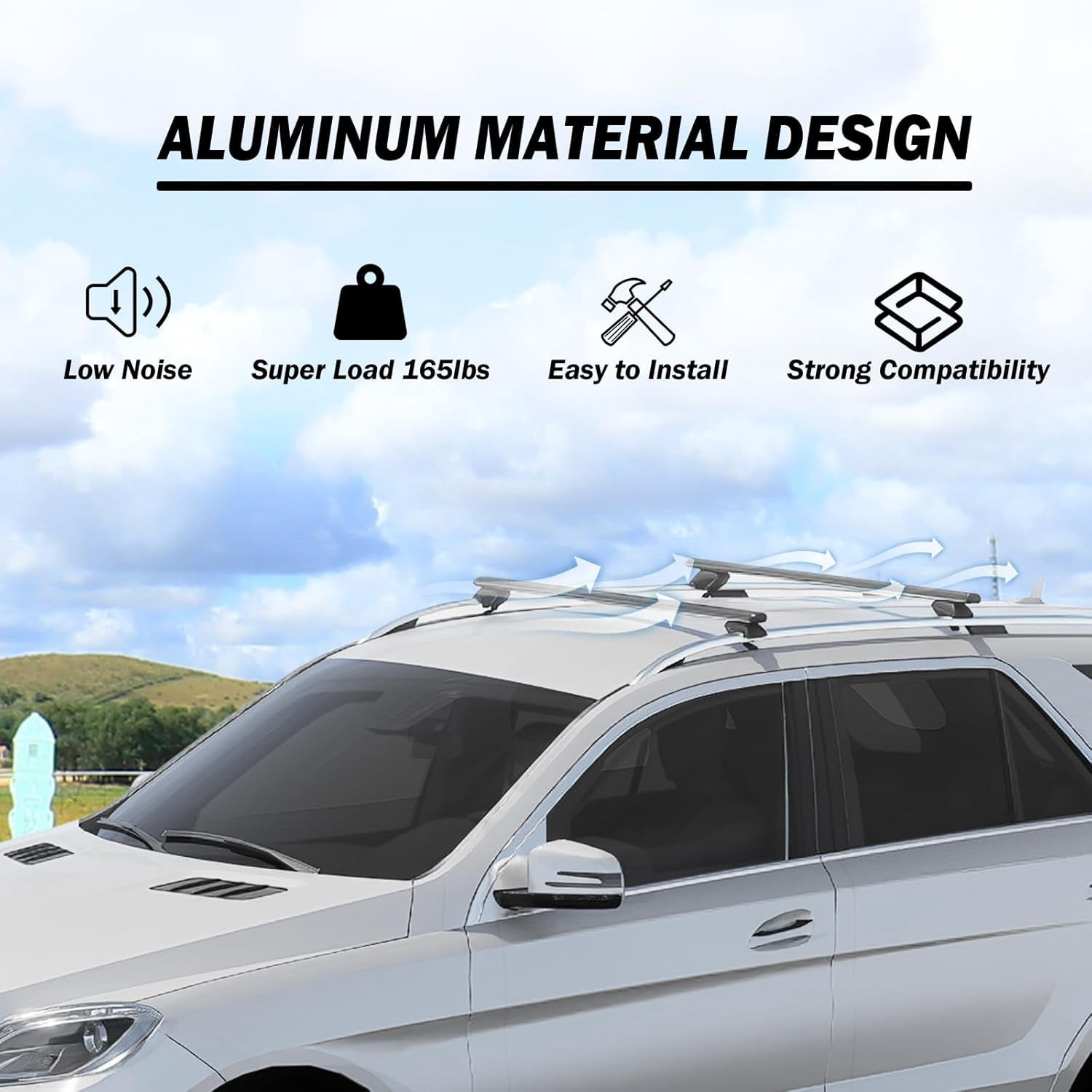 47 Inch Aluminum Roof Rack Cross Bars for Raised Side Rails, Adjustable Cargo Bars, Hold 165 LBS, Black
