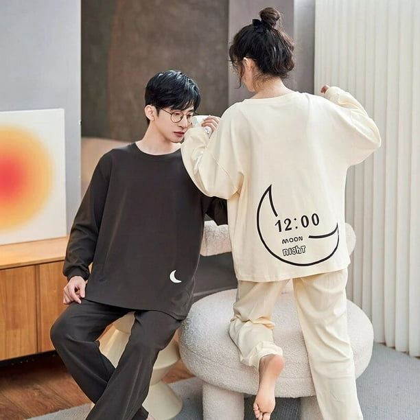 Conjunto de Pijama de algodon para mujer y hombre ropa de dormir con dibujos animados Top pantalon ropa de ocio para otono y primavera M 3XL Bodega Aurrera en linea