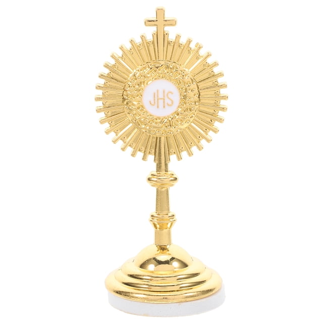 Crucifijo de metal pequeño para decoración del hogar, figura de oración religiosa católica, cruz de Jesús de latón duradero para mesa o salpicadero de coche