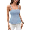 thumbnail image 3 of Women's Summer V-Neck Sleeveless Tank Top Cami Camisole Solid Color Casual Daily Wear Loungewear Beach Vacation Fashion Essential Gift for Women | CSEONE,Light Blue L, 3 of 9