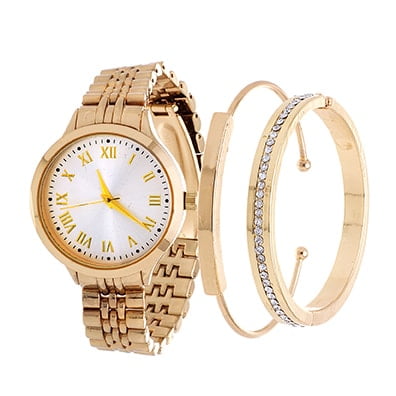 Texas A&m Wrist Watch - Fortune NYC Arm Candy Ladie's Fashion Gold Case / Silver Dial Watch with a Set of 2 Bracelets