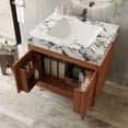 thumbnail image 6 of 30" Waterproof Wood Bathroom Organizer, Space-Saving Freestanding Cabinet with Marble Top, Retro Bathroom Vanity with Ceramic Sink for Bathroom, Gold,Walnut,White, 6 of 9