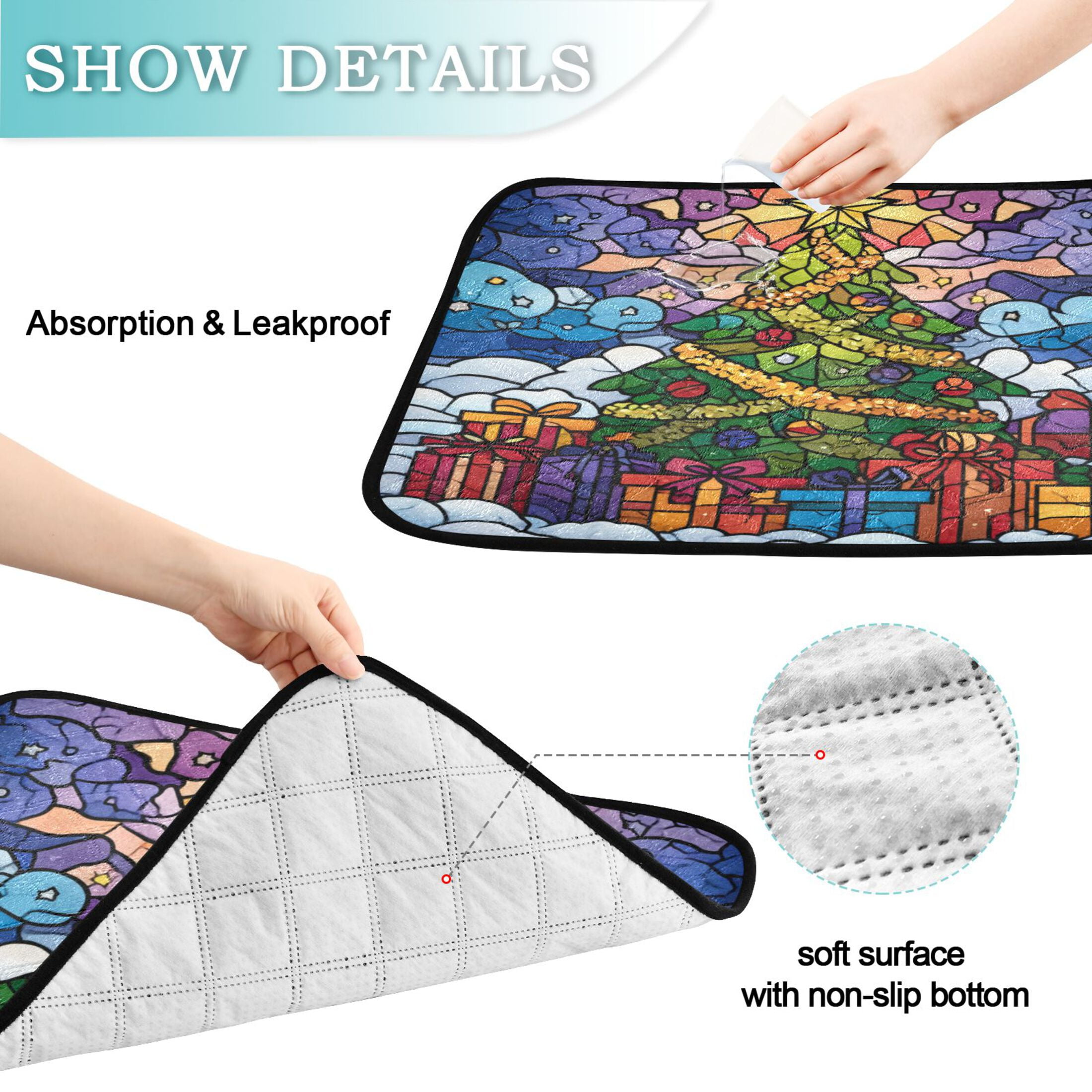 Qxltty Stained Glass Christmas Tree Cat litter Pads Pet Set of 2 Diaper Mats Center Anti-leakage Layer Absorbent Soft and Comfortable