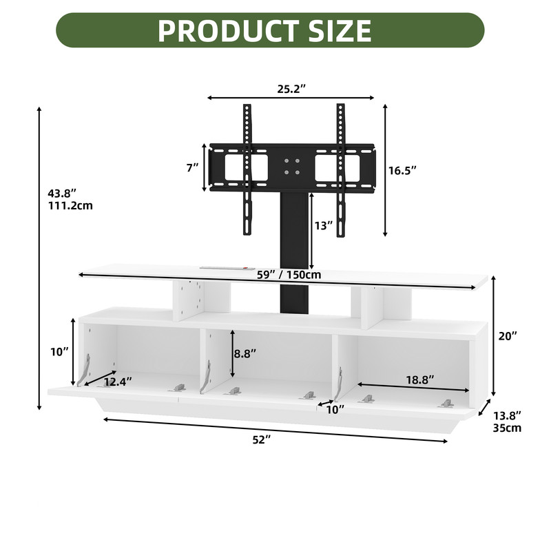 Uforic TV Stand with Mount, Power Outlets & LED, Entertainment Center for Up to 65" TV for Living Room, White