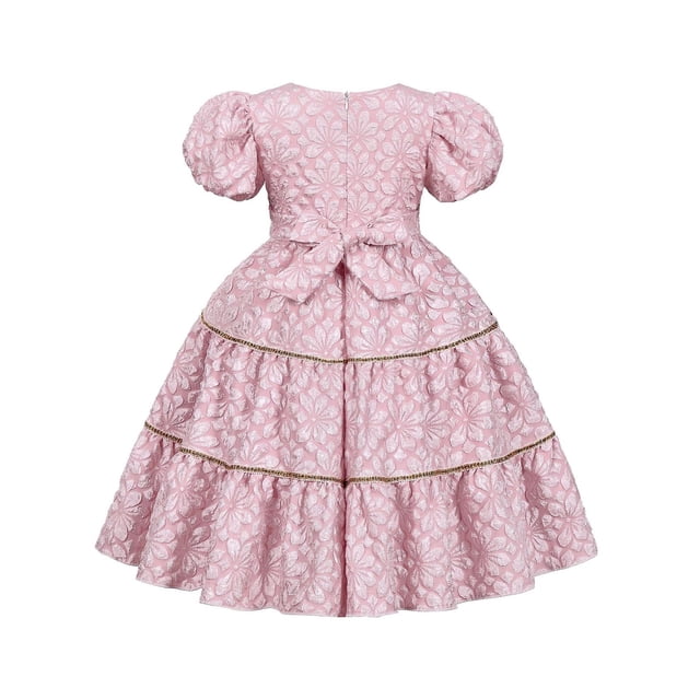 LEEy-world Vêtements pour Bébés Filles Robe Courte Évasée à Manches Courtes en Maille Contrastée, Rose