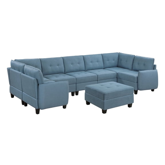Lexicon Garren Textured 8-Piece Sectional with Storage and Ottoman in Blue