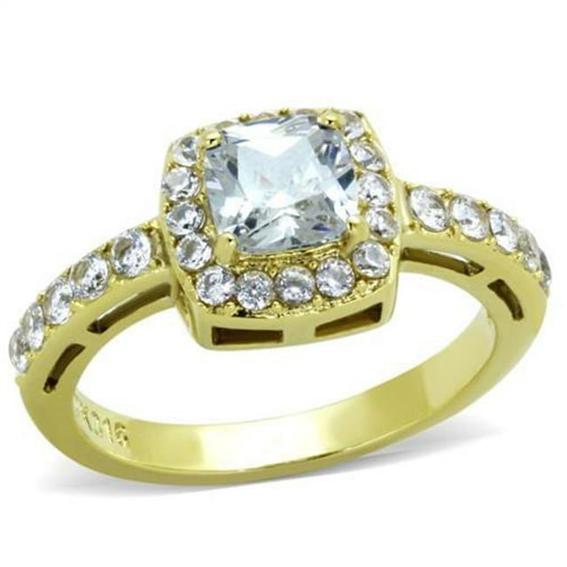 Alamode TK1899-9 Bague en Acier Inoxydable Or IP pour Femmes avec Grade AAA CZ en Transparent - Taille 9