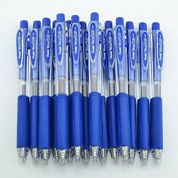 Pentel Wow! Retractable Liquid Gel Pen, Medium .7mm Metal Tip, Blue Ink, Bulk Lot of 15 (K437)