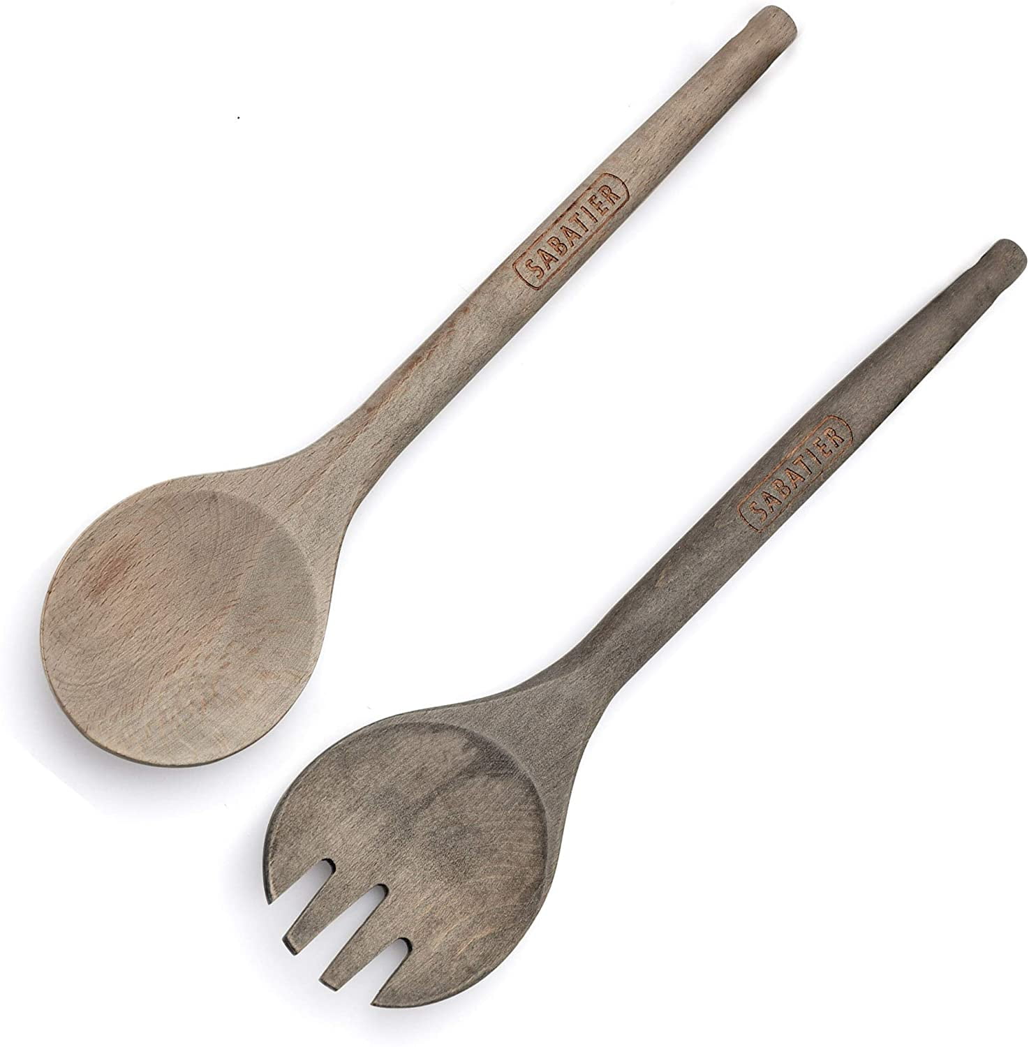 Sabatier Rustic Beechwood Fork and Spoon Salad Server Set, 12