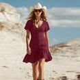 thumbnail image 5 of zbxnLI Women's V Neck Dresses Short Sleeve Dress with Pocket Casual Work Lightweight Ruffle Hem Sundress for Women, 5 of 7