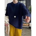 thumbnail image 4 of Womens Crew Neck Sweaters Long Sleeve Slouchy Fall Casual Loose Pullover Tops Navy Blue One size, 4 of 9