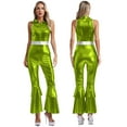 thumbnail image 6 of iiniim Women 70s 80s Disco Dance Metallic Shiny Sleeveless Jumpsuit for Halloween Party Green 3XL, 6 of 7