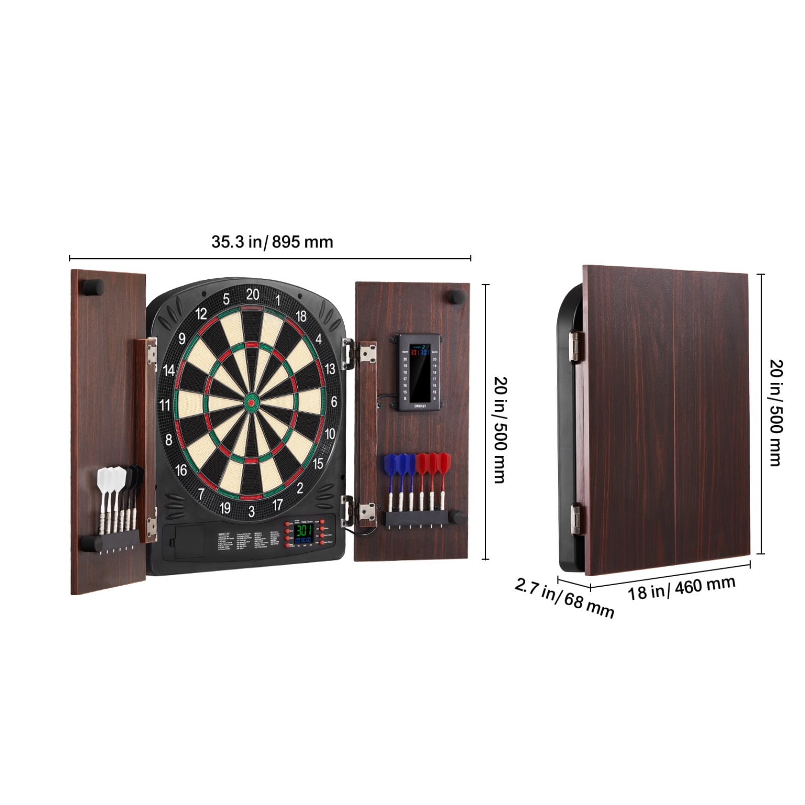 KFFKFF Dartboard with Cabinet Kit, Play-Set Bundle Dartboard Cabinet Kit, Concealed Cabinet Offers Digital Scorekeeping, Simple Installation, Comes with All Required Accessories