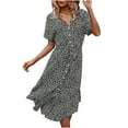 thumbnail image 1 of Robe Midi Boutonnée pour Femmes Mode Imprimé Floral Col en V Manches Courtes Robe d'Été Bohème avec Ceinture, 1 of 7