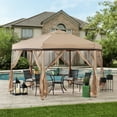 thumbnail image 7 of Sunjoy James 11x11 ft. Outdoor Portable Hexagon Steel Frame Soft Top Pop Up Gazebo, Instant Canopy&Tent, Mesh Sidewalls and Carry Bag Included, Tan & Brown, 7 of 7