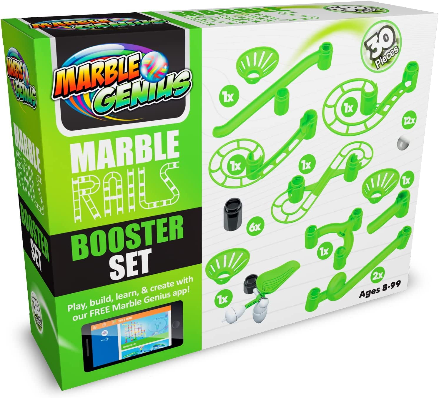 Marble Genius Marble Rails Booster Set 30 Piece Marble Run (Including