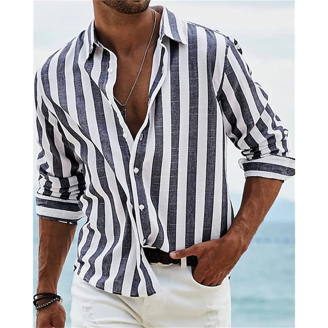 Camisa estampada de rayas verdes de manga larga para hombre nueva , camisa de moda clásica elegante hawaiana de lujo social para hombre, talla grande 6