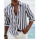 thumbnail image 1 of Camisa estampada de rayas verdes de manga larga para hombre nueva , camisa de moda clásica elegante hawaiana de lujo social para hombre, talla grande 6, 1 of 6