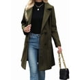 thumbnail image 2 of Women Winter Wool Blend Mid-Long Coat Double-Breasted Lapel Jacket Outwear Army Green XXL, 2 of 9