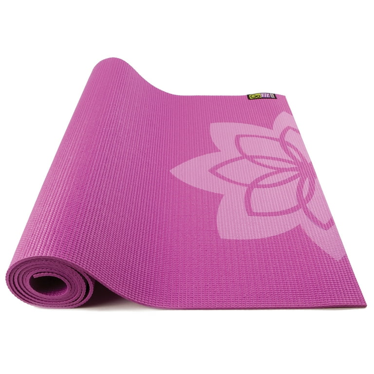 GoFit Pattern Yoga Mat w/ Yoga Pose Wall Chart, 3.5mm, 24 X 68 Lotus  Flower/Purple