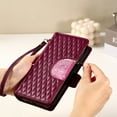 thumbnail image 4 of SaniMore for Samsung Galaxy A13 PU Leather Case, 3D Lattice Pattern for Girls Card Slots Zipper Purse Glitter Magnetic Clasp Flip Kicstand [Hand Rope] Full Protection Shockproof, Winered, 4 of 15