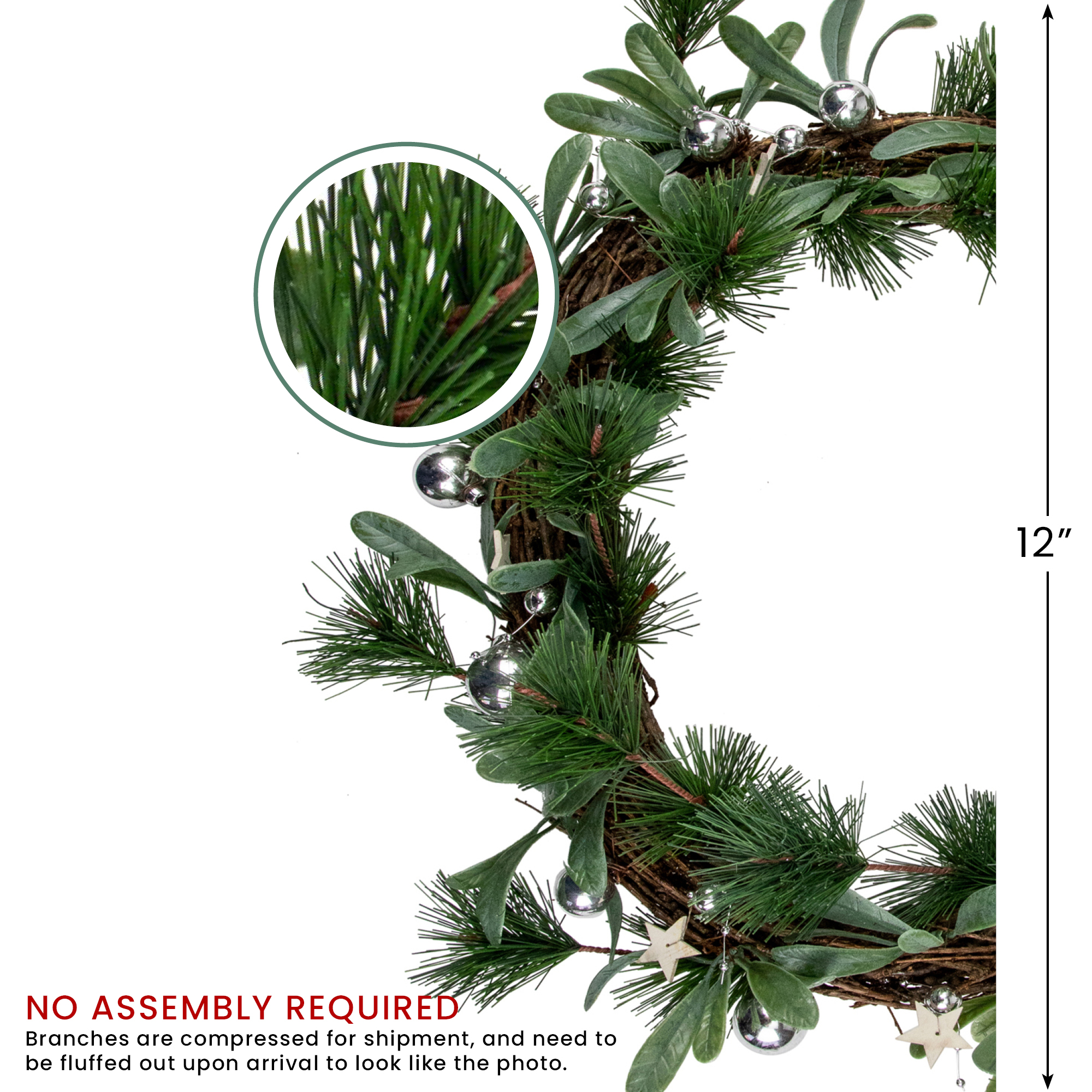 Northlight Pine Needle Wooden Stars Artificial Christmas Wreath - 12" - Unlit