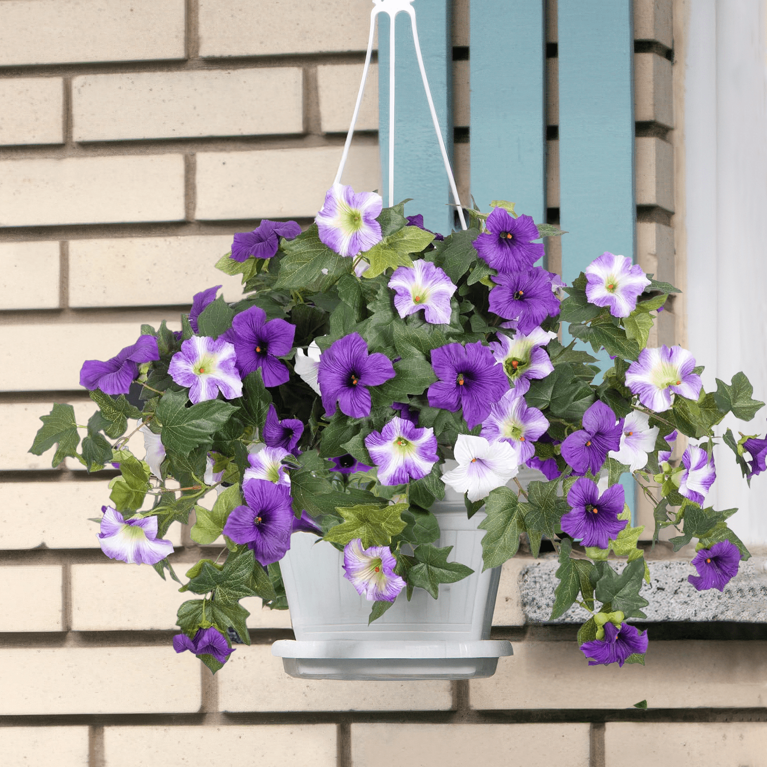 Inadays Artificial Flowers for Outdoors Faux Plants Home Decor 2PCS Spring Faux Petunias Silk Flower UV Resistant No Fade for Home Garden Balcony Yard Porch Realistic Indoor Decor, Purple