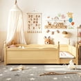 thumbnail image 2 of Bellemave Montessori Twin Floor Bed with Bookshelf, Solid Wood Kids Twin Size Bed Frame with Rail and Slats, No Box Spring Needed (Natural), 2 of 8