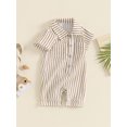 thumbnail image 4 of Musuos Baby Boy Striped Jumpsuit 0-18M Double Pockets Lapel Neck Short Sleeve Front Single-breasted Hemming Legs Romper, 4 of 9