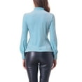 thumbnail image 3 of INSPIRE CHIC Women's Retro Velvet Tie Neck Long Sleeve Casual Work Blouse Top XS Light Blue, 3 of 6