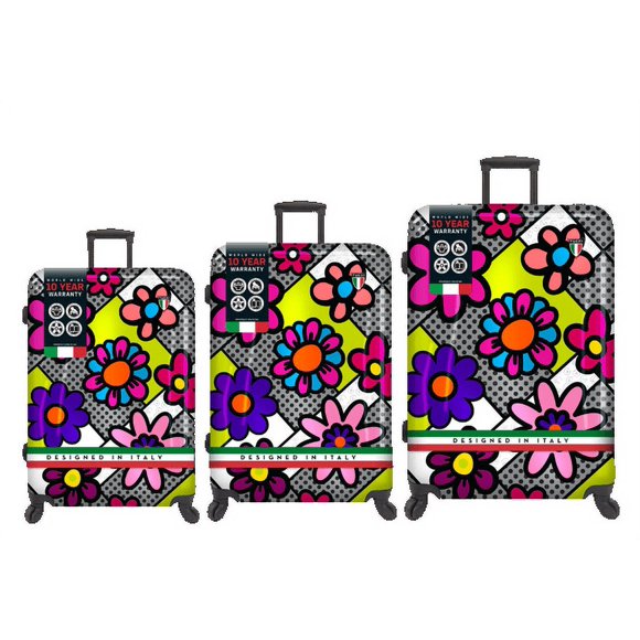 TUCCI Italy Pop Art Flower Dots 3 PC Sets (20", 24", 28") Luggage Suitcases