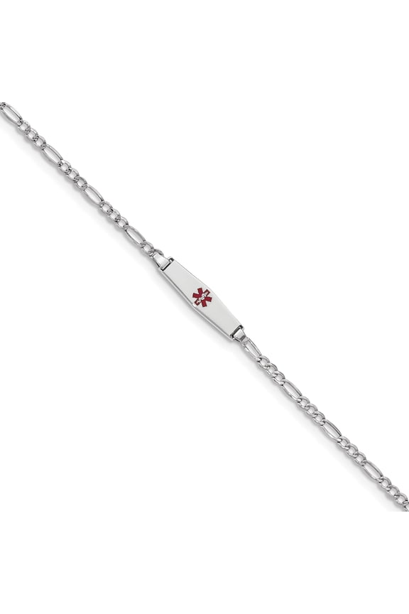 14k WG Medical Soft Diamond Shape Red Enamel ID w Semi-Solid Figaro Bracel (Weight: 2.03 Grams, Length: 6 Inches)