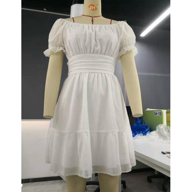 VISgogo Vestido casual de manga corta para mujer, a la moda, de color sólido, cuello barco, con lazo, sin espalda, vestido acampanado VISgogo moda