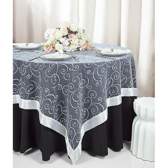 Wedding Linens Inc. 85"x85" Embroidered Organza Sheer Table Overlay Toppers - White