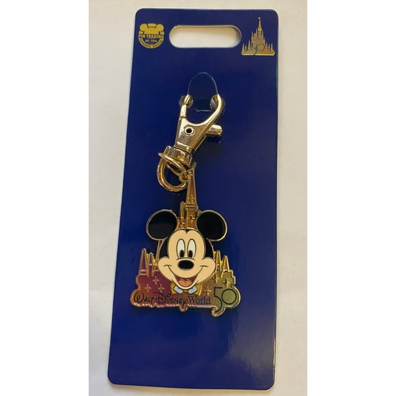 Disney Walt Disney World 50th Mickey Castle Metal Keychain New with Card