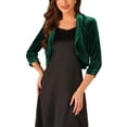 thumbnail image 1 of CHAQUETA DE VELVET DE MANGA 3/4 INSPIRADA CHIC PARA MUJER, BOLERO ABIERTO, TOP CORTO XL VERDE OSCURO, 1 of 5