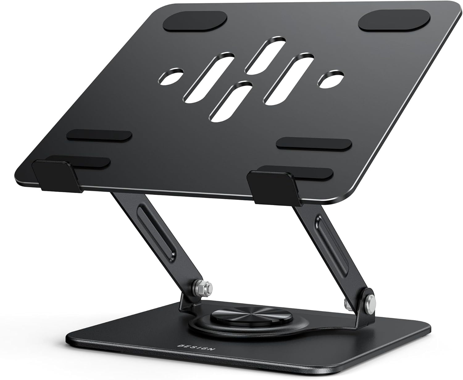 LS11 Laptop Stand with 360° Rotating Base, Ergonomic Adjustable Notebook Riser, Foldable Computer Holder Compatible with 10-14" Laptops (Black)