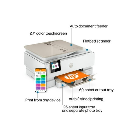 HP - ENVY Inspire 7955e Wireless All-In-One Inkjet Photo Printer with 3 months of Instant Ink included with HP+ - White & Sandstone