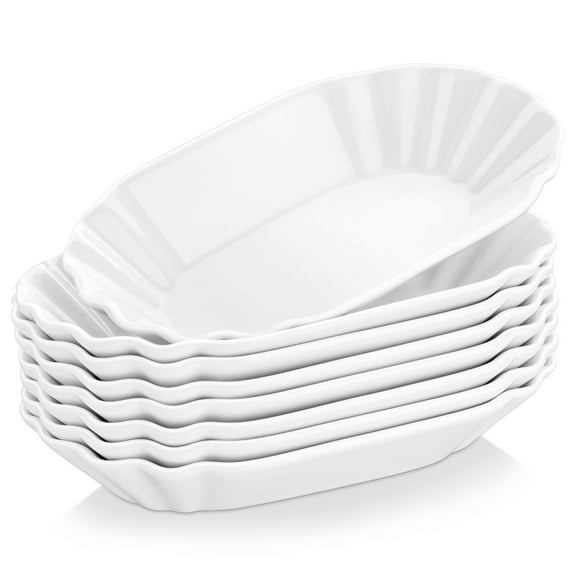 MALACASA, Series Regular, 8-Piece Porcelain Breakfast Trays Set, White Dinner Set, Wave Shaped 7.75"