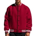 thumbnail image 2 of Men's Lapel Jacket, Solid Color Fleece Baseball Collar Button-Down Casual Zipper Pocket Coat for Sports and Winter Season,Red,2XL, 2 of 7