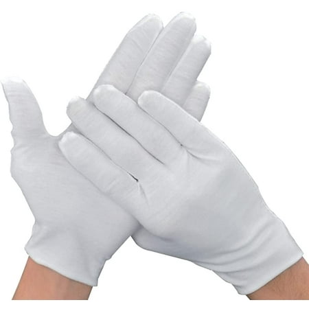 

White Cotton Gloves Work Inspection Hand Glove Jewelry Safety Guantes 6 Pairs - Size L