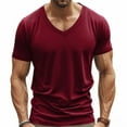 thumbnail image 2 of Men's V-Neck Slim Fit T-Shirt, Soft Cotton Short Sleeve Top, Casual Athletic Tee for Everyday Wear, Burgundy, 2 of 8