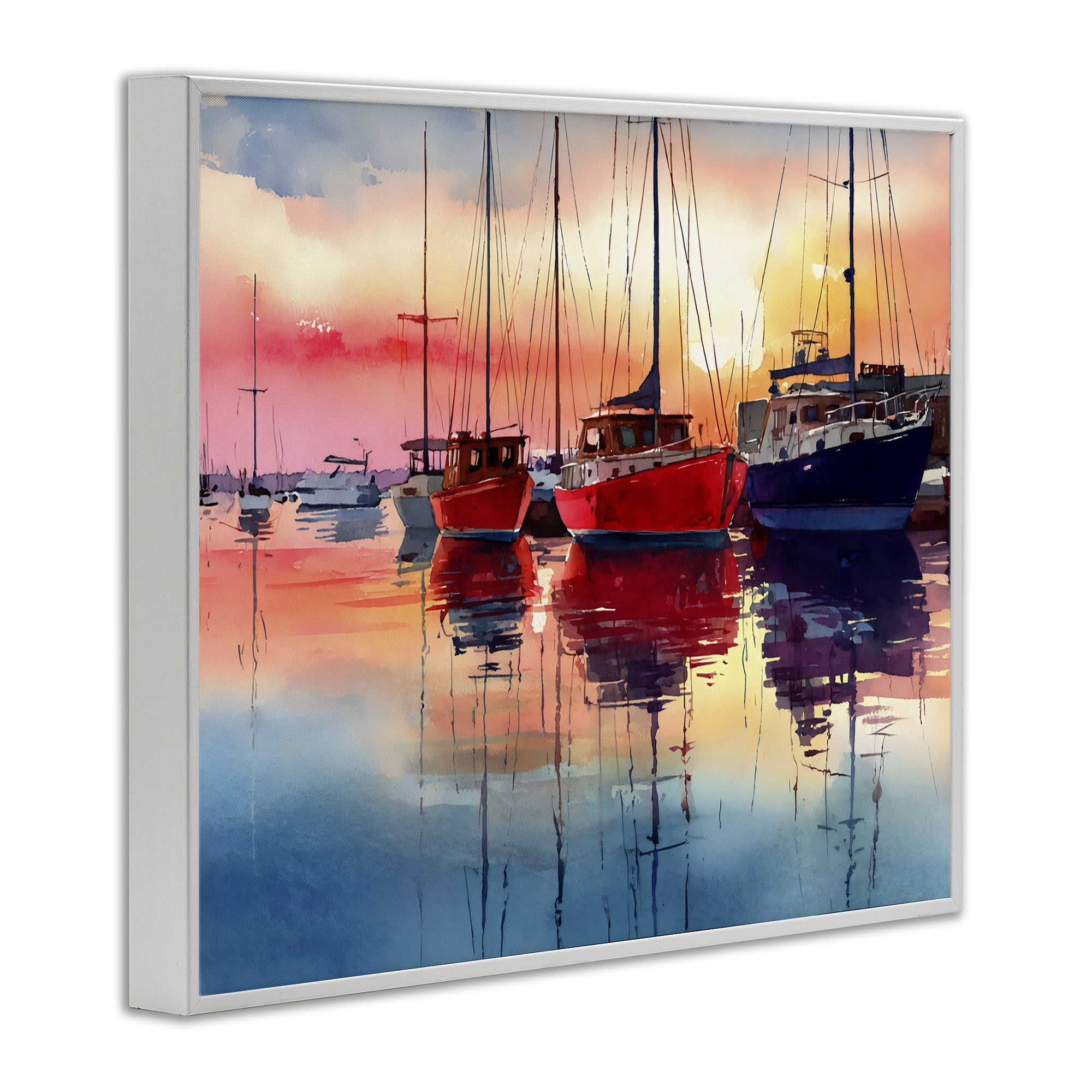 Stupell Industries Red & Blue Boats at Sunset White Framed Giclee Art, design by Franklyn Gregory