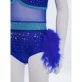 thumbnail image 6 of Xnihocha Girls Feather Skirt Leotard Latin Jazz Dance Bodysuit Rhinestones Color Block Sleeveless Jumpsuit Blue 16, 6 of 7