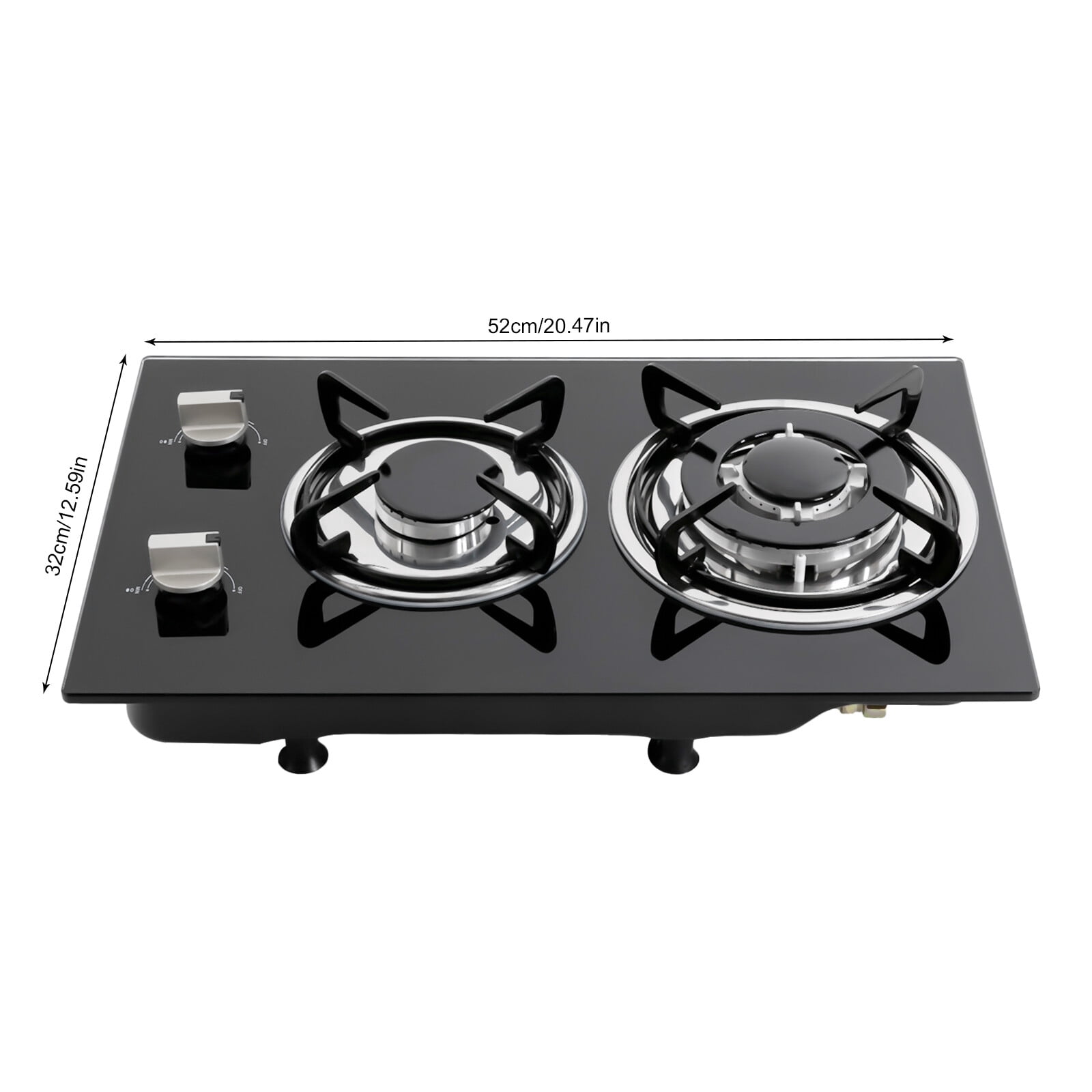 2-Burner Gas Stove with Adjustable Firepower, Piezo Ignition, Toughened Glass Panel, Energy-Efficient, Safe and Easy To Clean for Home Kitchens