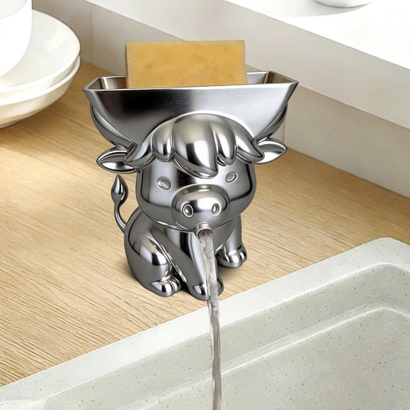 Kumdkd Cow Sponge Holder for Kitchen Sink, Cute Funny Sponge Organizer with Drain Hole to Keep Sponge Dry, Countertop Decor, Housewarming Gift, Multiple Colors, Plastic Sponge Drying Rack