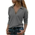 thumbnail image 2 of RYDCOT Fall Shirts Women Women's Summer Casual Long Sleeve Blouse Turn-down Neck Tops T-Shirt Clearance Dark Gray, 2 of 5