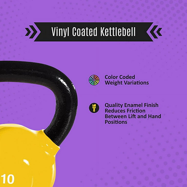 Harvil 10 Pound Cast Iron Yellow Kettlebell Weight with Ergonomically Rounded Handles and Pound Markings. Walmart